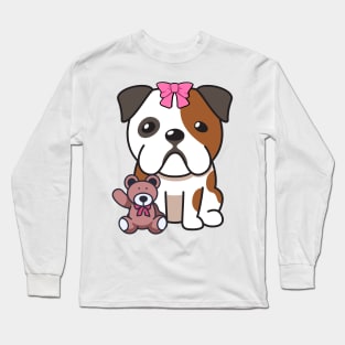 Cute bulldog holds a teddy bear Long Sleeve T-Shirt